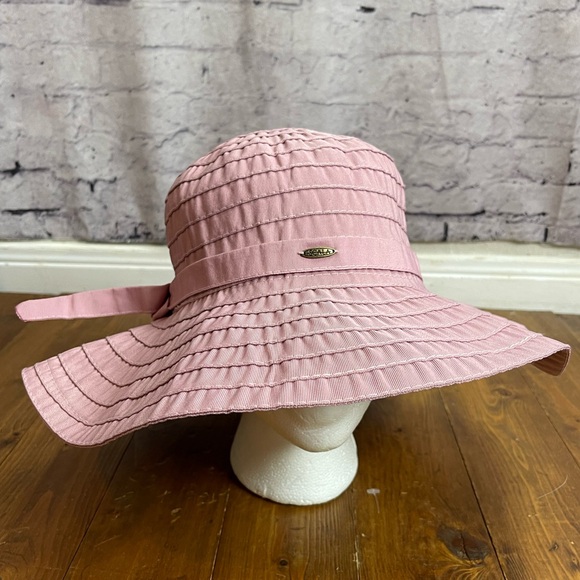 Scala pink “blush” ribbon crusher wide brim hat - Picture 1 of 7